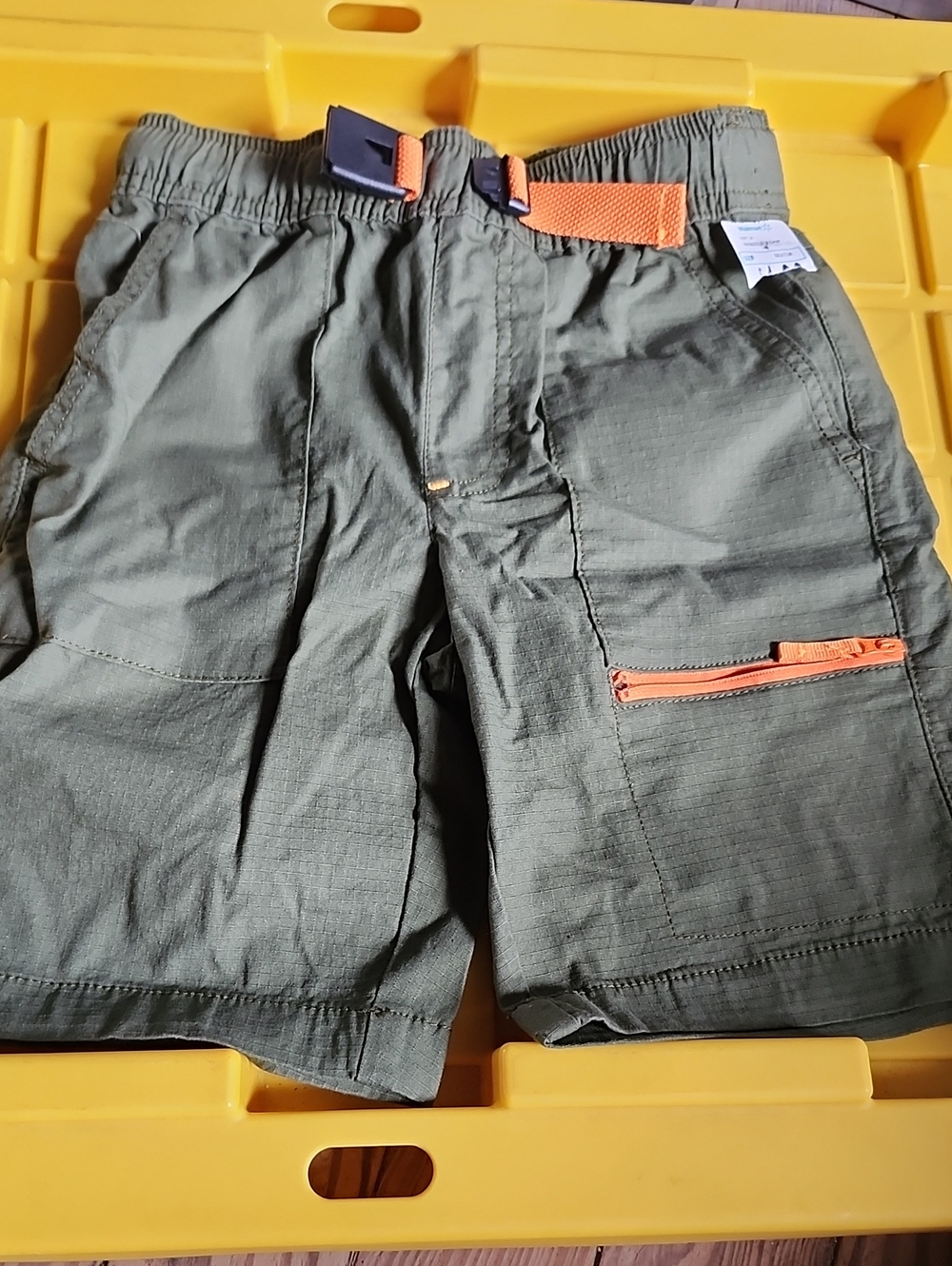 Boy's Olive Green Cargo Shorts with Orange Trim
